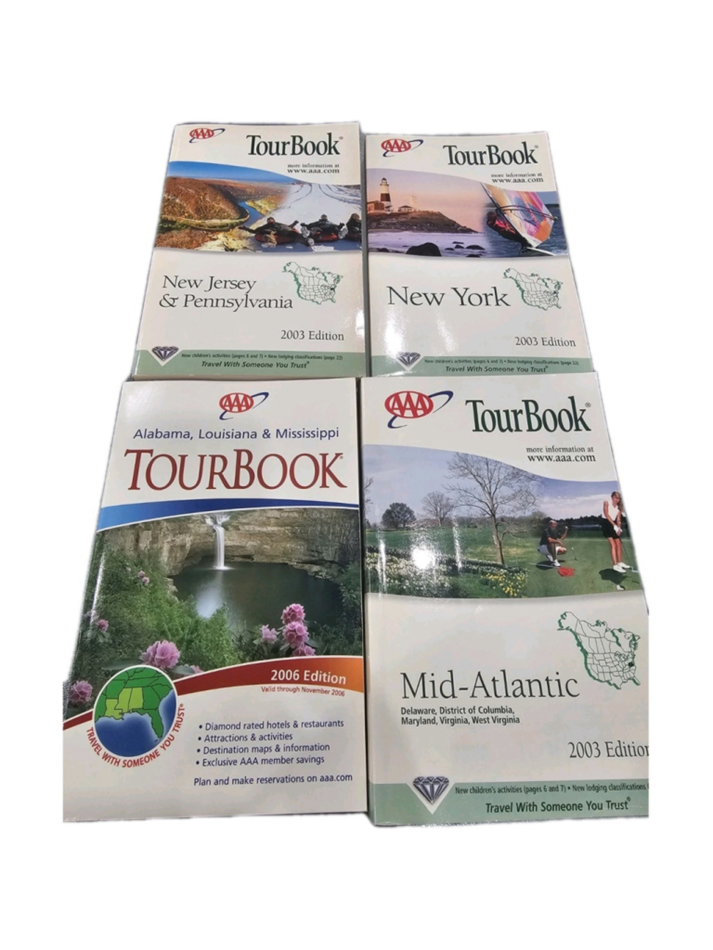 Lot Of 4 AAA Tour Boook NJ & P, NY, MId-Atlantic,AL,LA,MS, 2003 & 2006
